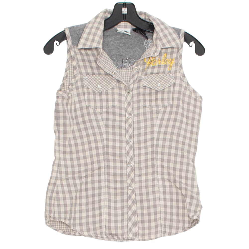 Harley Davidson Top Rustic Grunge Country Biker Western Pearl Snap Gingham XS